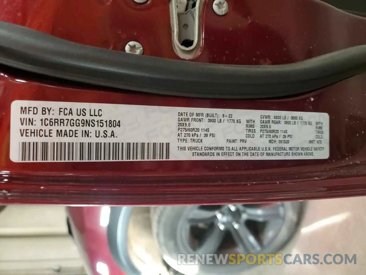12 fotografías del automóvil dañado 1C6RR7GG9NS151804 RAM 1500 2022