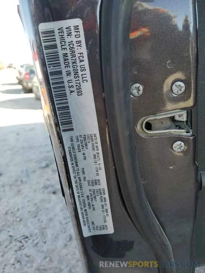 13 fotografías del automóvil dañado 1C6RR7KG0NS172693 RAM 1500 2022