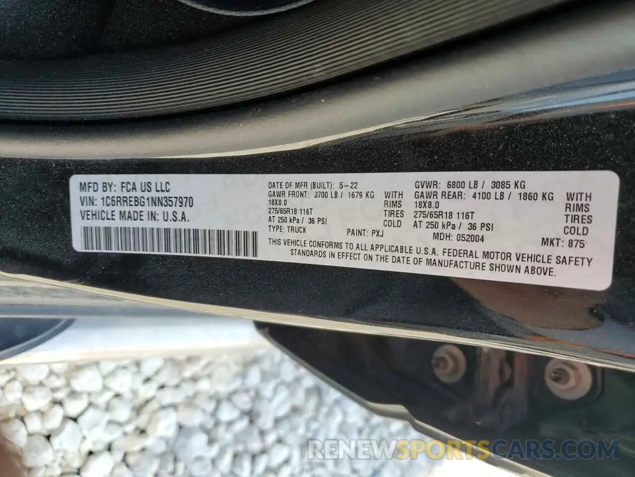 12 fotografías del automóvil dañado 1C6RREBG1NN357970 RAM 1500 2022