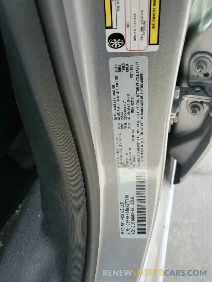 12 fotografías del automóvil dañado 1C6RREFT4NN277716 RAM 1500 2022