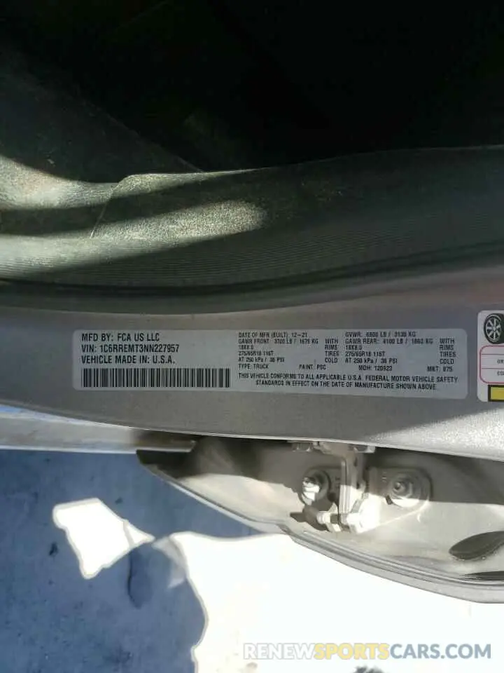 12 fotografías del automóvil dañado 1C6RREMT3NN227957 RAM 1500 2022
