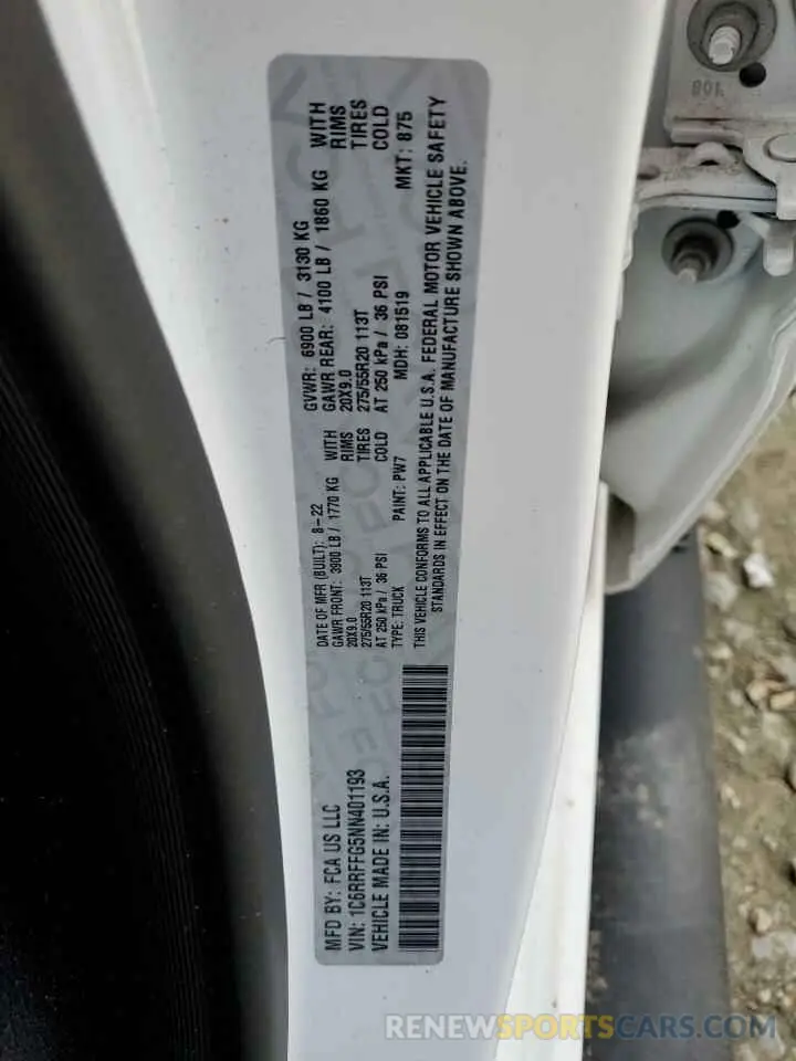 12 fotografías del automóvil dañado 1C6RRFFG5NN401193 RAM 1500 2022