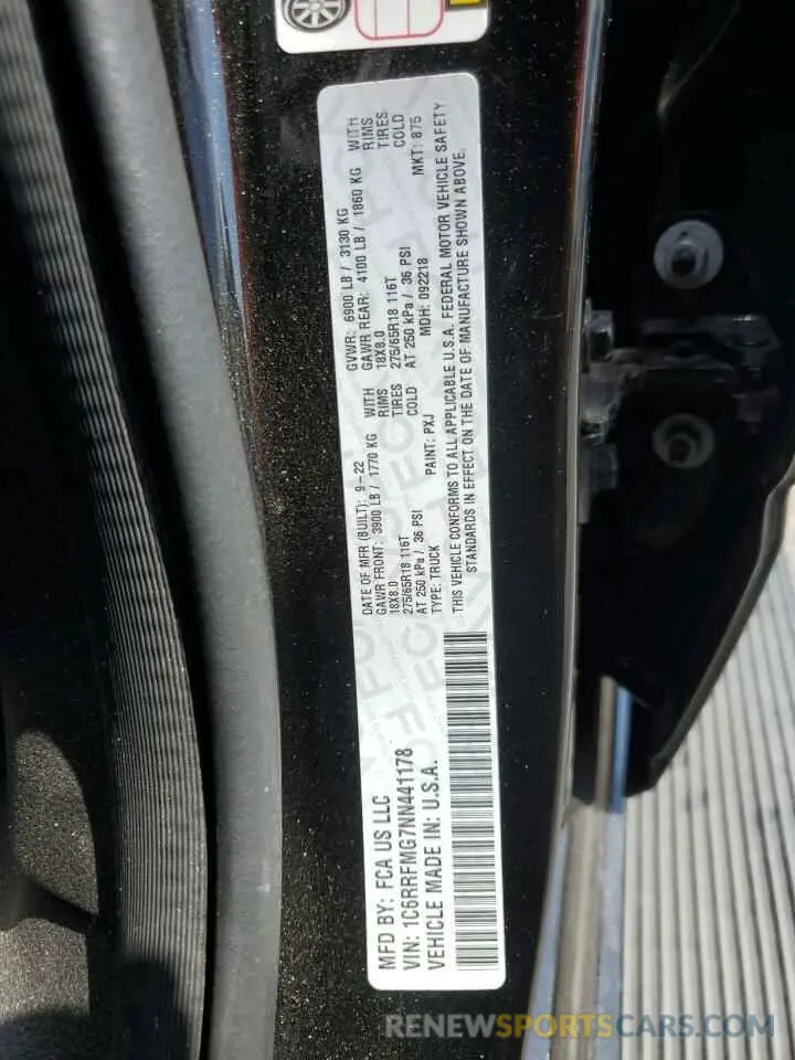12 fotografías del automóvil dañado 1C6RRFMG7NN441178 RAM 1500 2022