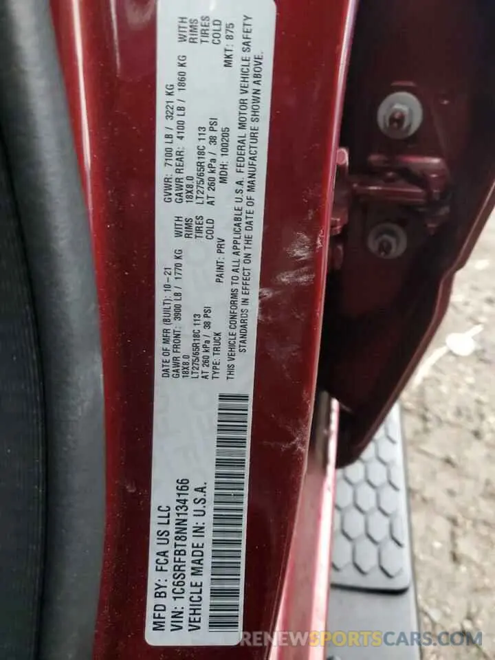 12 fotografías del automóvil dañado 1C6SRFBT8NN134166 RAM 1500 2022