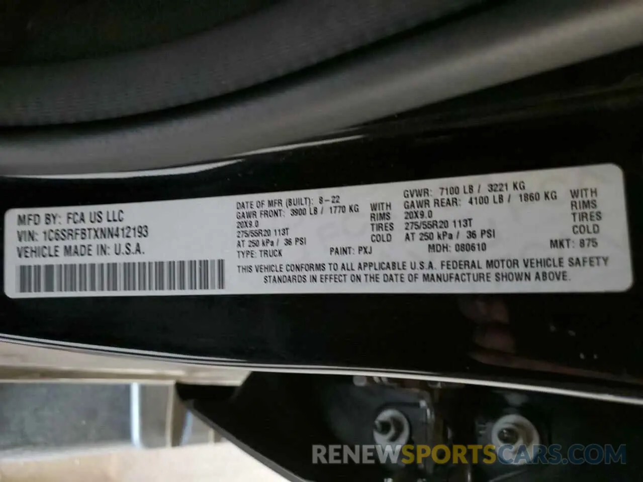 12 fotografías del automóvil dañado 1C6SRFBTXNN412193 RAM 1500 2022