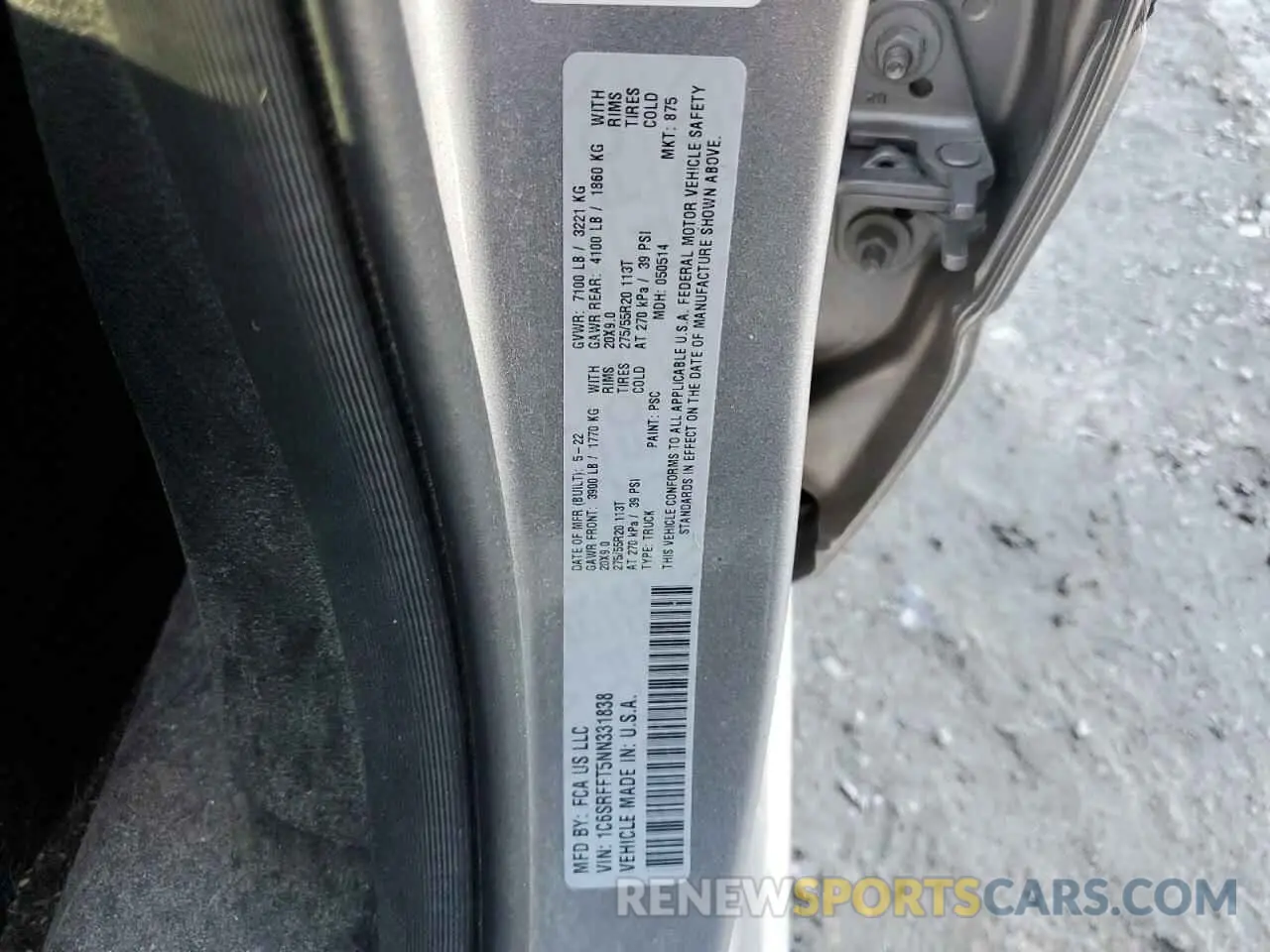 12 fotografías del automóvil dañado 1C6SRFFT5NN331838 RAM 1500 2022