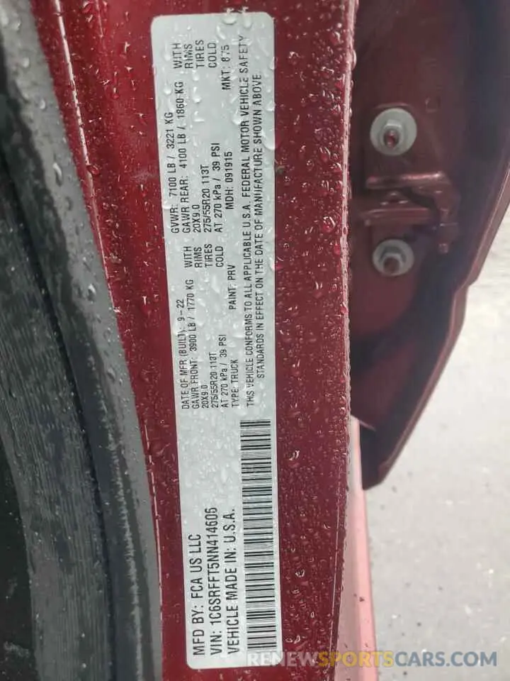 12 fotografías del automóvil dañado 1C6SRFFT5NN414606 RAM 1500 2022