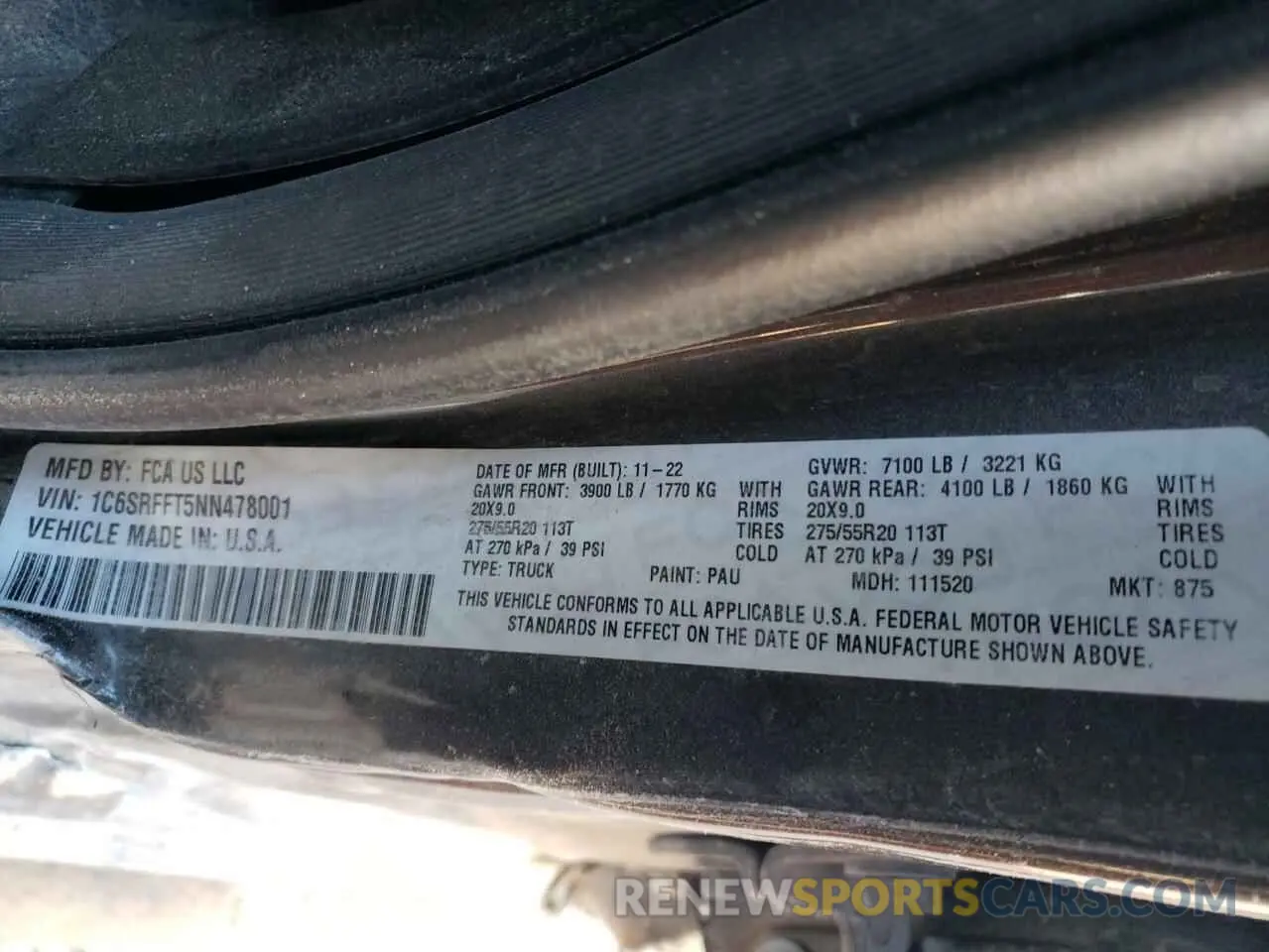 12 fotografías del automóvil dañado 1C6SRFFT5NN478001 RAM 1500 2022