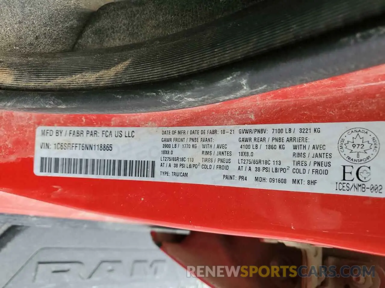 13 fotografías del automóvil dañado 1C6SRFFT6NN118865 RAM 1500 2022