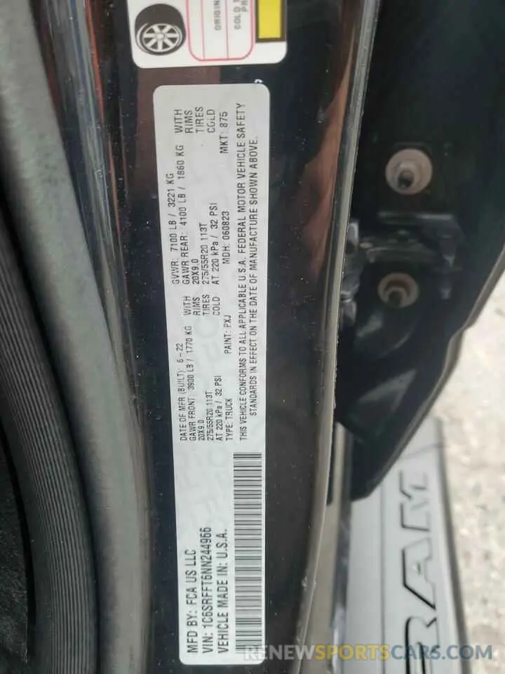 13 fotografías del automóvil dañado 1C6SRFFT6NN244966 RAM 1500 2022