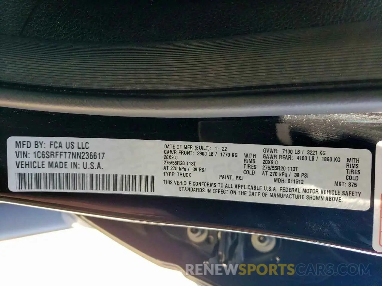12 fotografías del automóvil dañado 1C6SRFFT7NN236617 RAM 1500 2022