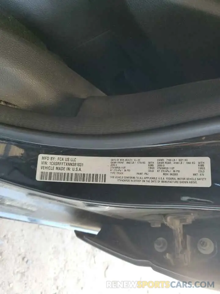 13 fotografías del automóvil dañado 1C6SRFFTXNN381831 RAM 1500 2022