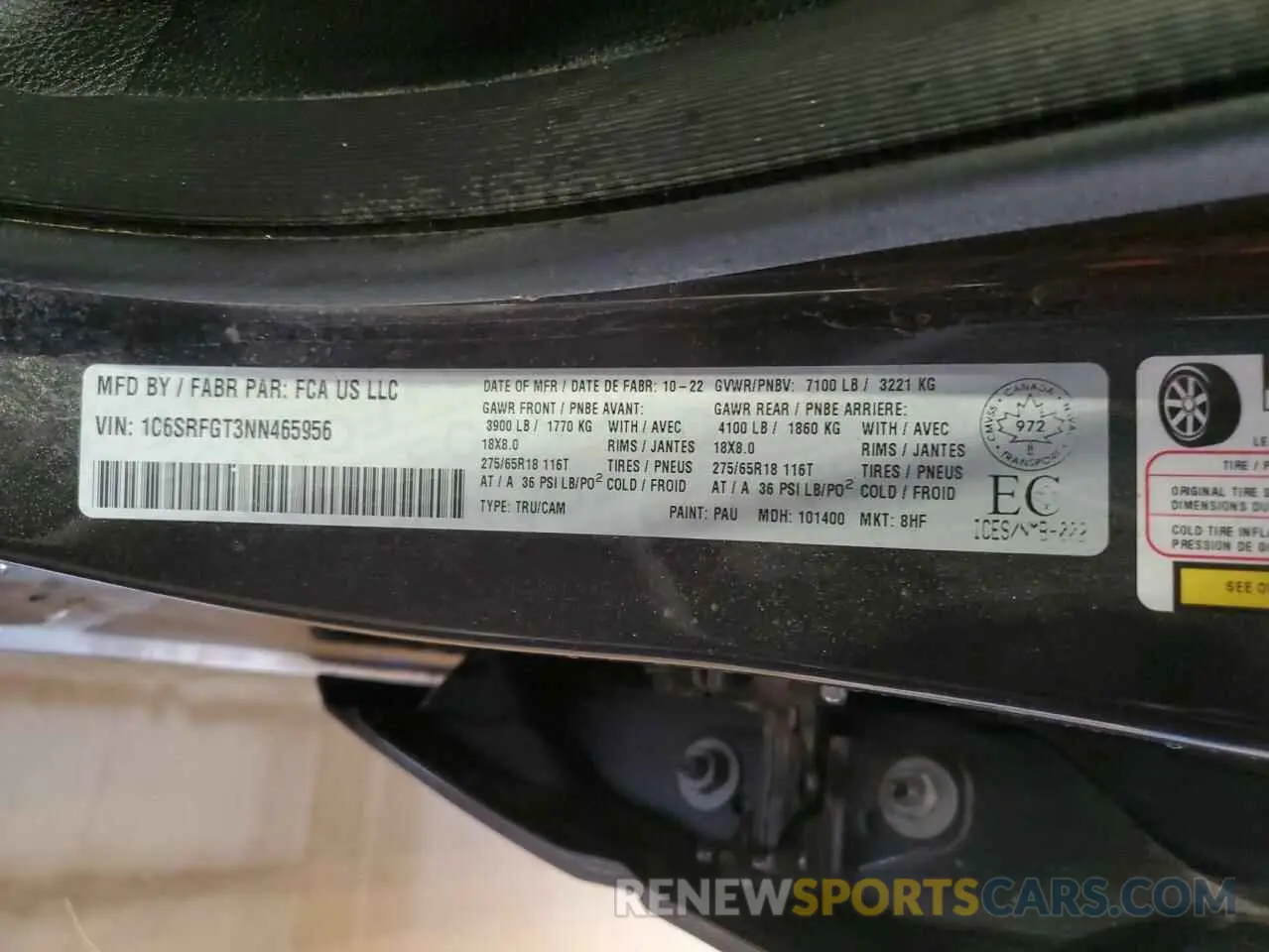 12 fotografías del automóvil dañado 1C6SRFGT3NN465956 RAM 1500 2022