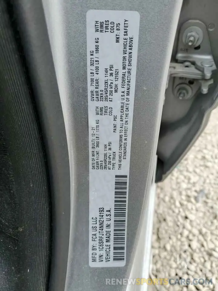 12 fotografías del automóvil dañado 1C6SRFJT4NN214193 RAM 1500 2022