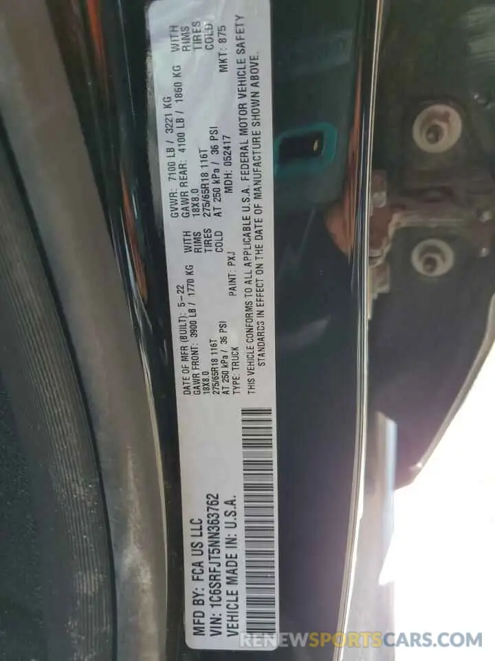 12 fotografías del automóvil dañado 1C6SRFJT5NN363762 RAM 1500 2022