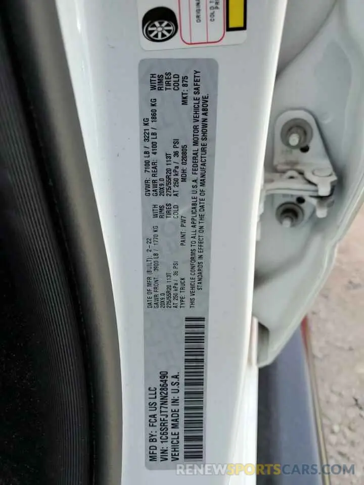 12 fotografías del automóvil dañado 1C6SRFJT7NN286490 RAM 1500 2022