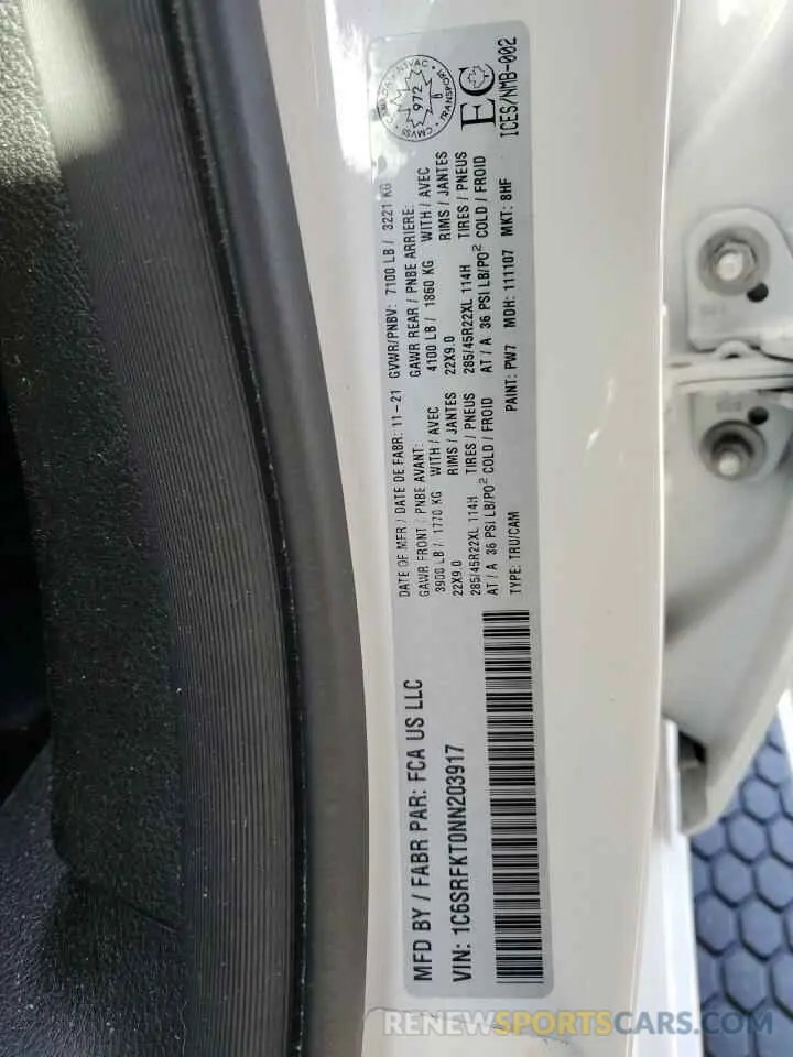 12 fotografías del automóvil dañado 1C6SRFKT0NN203917 RAM 1500 2022