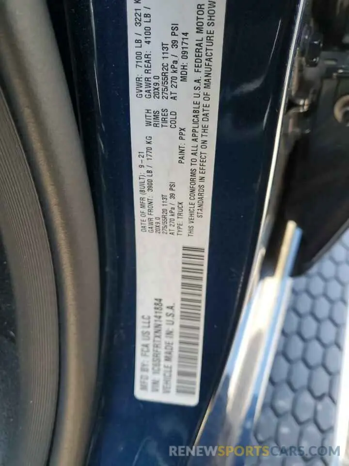 12 fotografías del automóvil dañado 1C6SRFRTXNN141884 RAM 1500 2022
