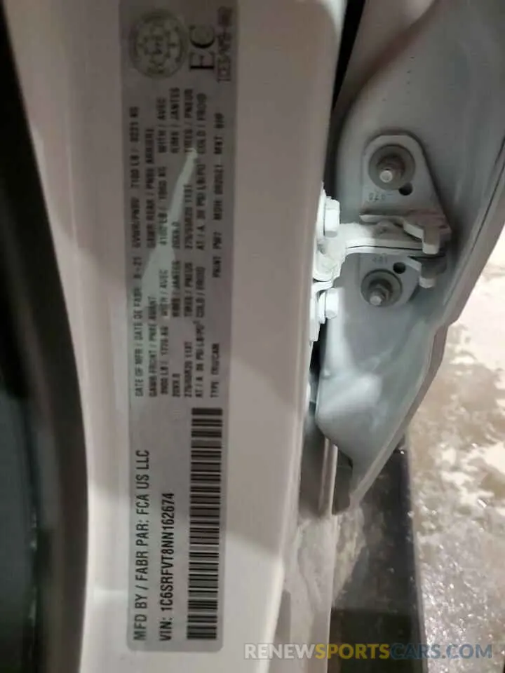 12 fotografías del automóvil dañado 1C6SRFVT8NN162674 RAM 1500 2022