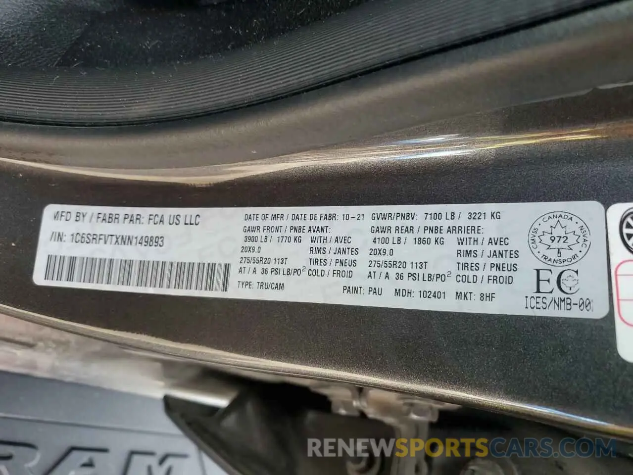 12 fotografías del automóvil dañado 1C6SRFVTXNN149893 RAM 1500 2022
