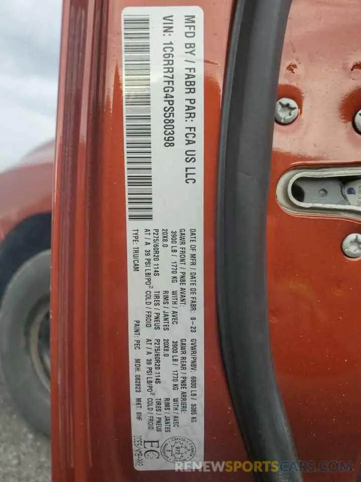 12 fotografías del automóvil dañado 1C6RR7FG4PS580398 RAM 1500 2023