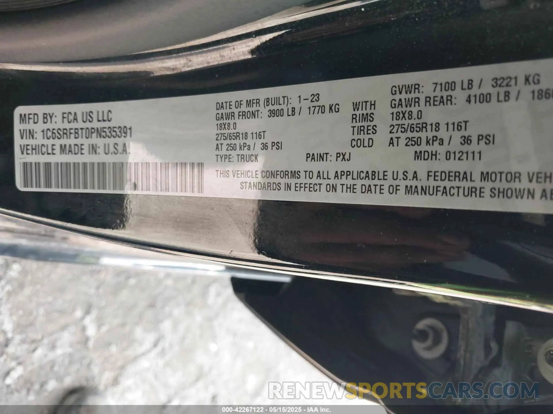 9 fotografías del automóvil dañado 1C6SRFBT0PN535391 RAM 1500 2023