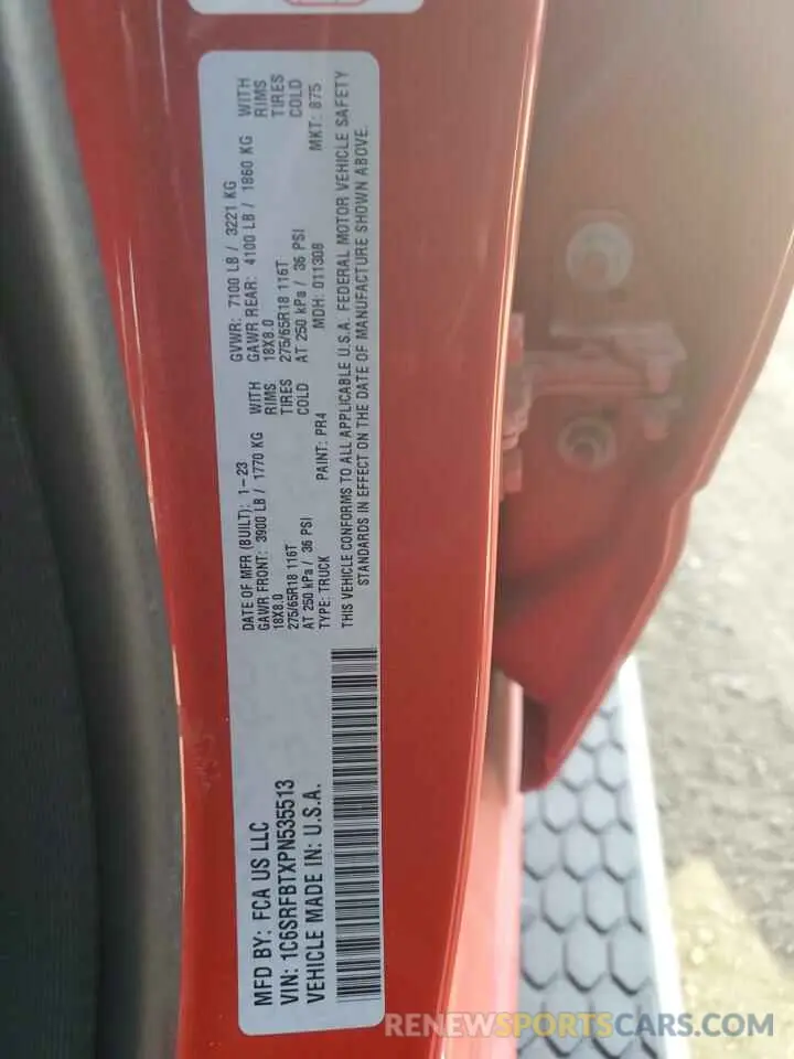 12 fotografías del automóvil dañado 1C6SRFBTXPN535513 RAM 1500 2023