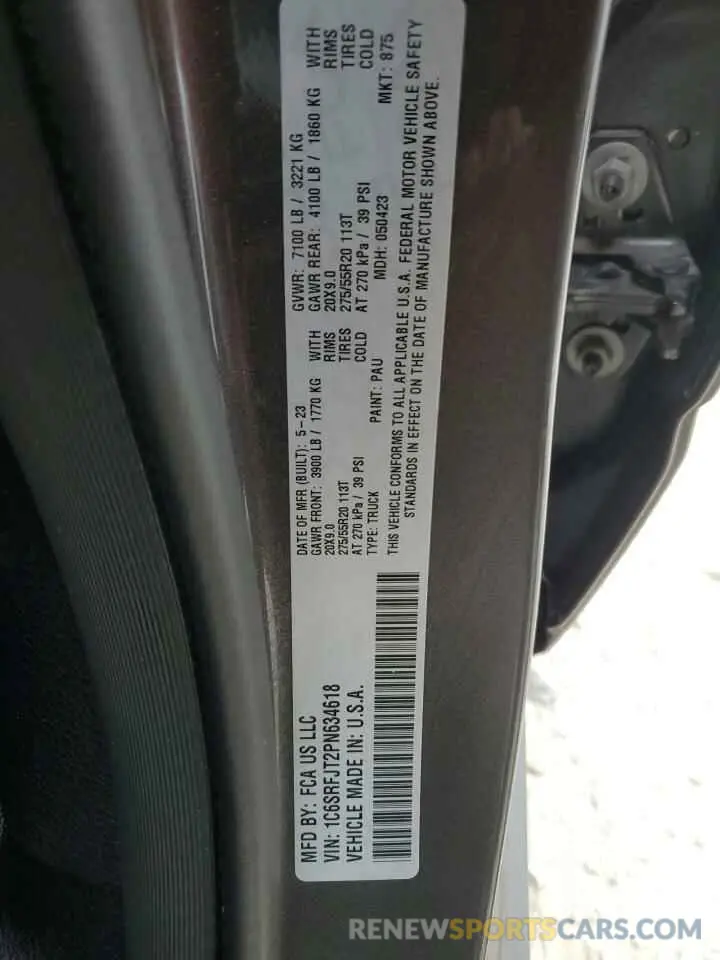 12 fotografías del automóvil dañado 1C6SRFJT2PN634618 RAM 1500 2023
