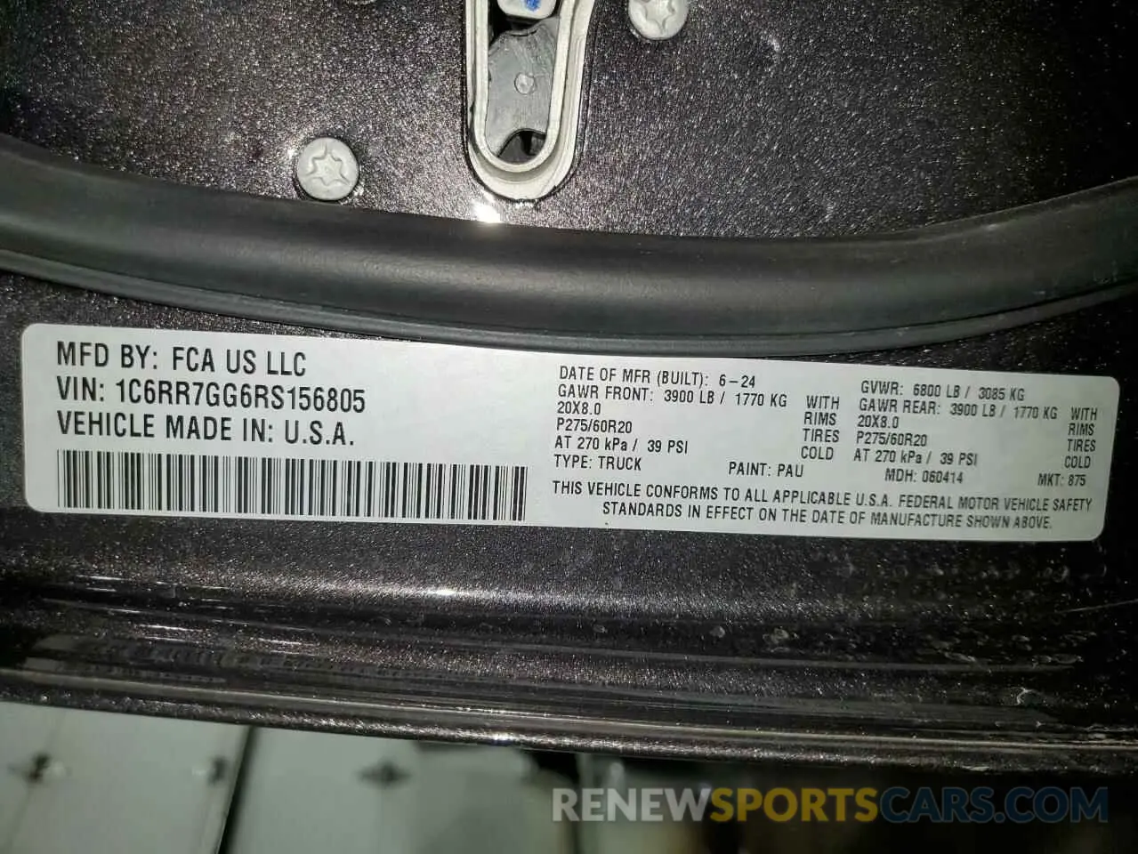 12 fotografías del automóvil dañado 1C6RR7GG6RS156805 RAM 1500 2024