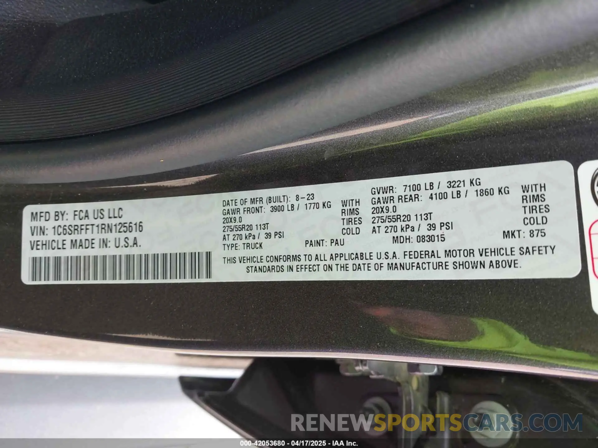 9 fotografías del automóvil dañado 1C6SRFFT1RN125616 RAM 1500 2024
