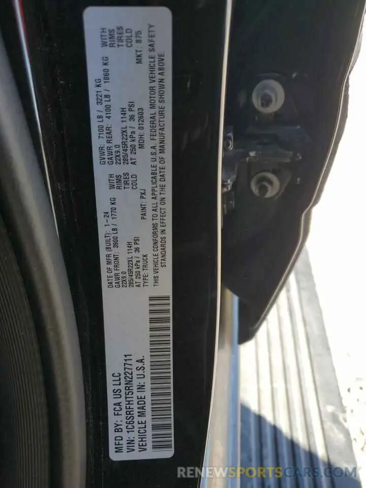 12 fotografías del automóvil dañado 1C6SRFHT5RN227711 RAM 1500 2024