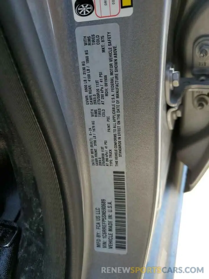 12 fotografías del automóvil dañado 1C6RREFP5SN590689 RAM 1500 2025