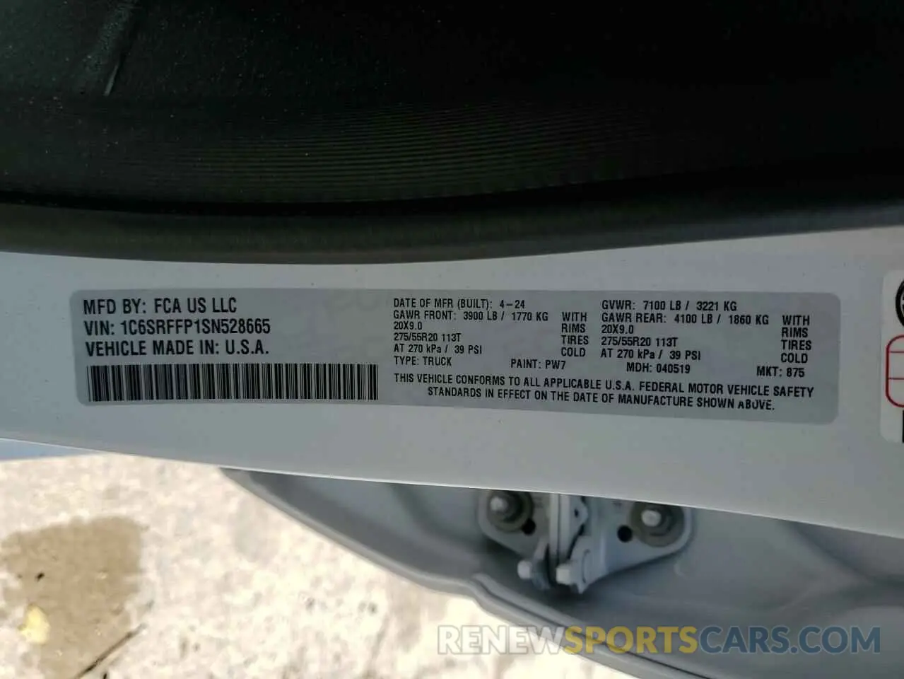 12 fotografías del automóvil dañado 1C6SRFFP1SN528665 RAM 1500 2025