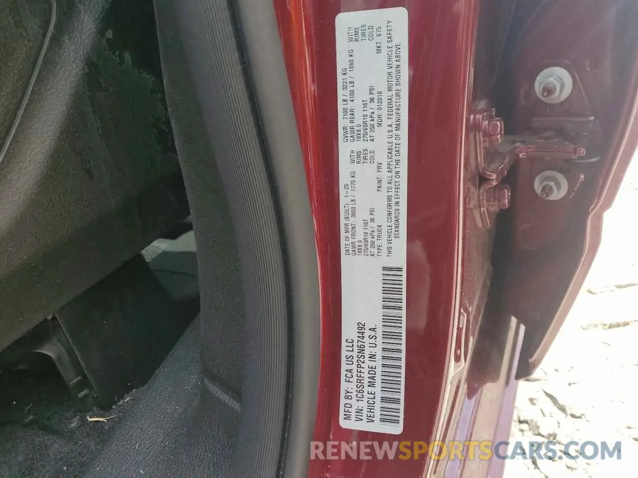 12 fotografías del automóvil dañado 1C6SRFFP2SN674492 RAM 1500 2025