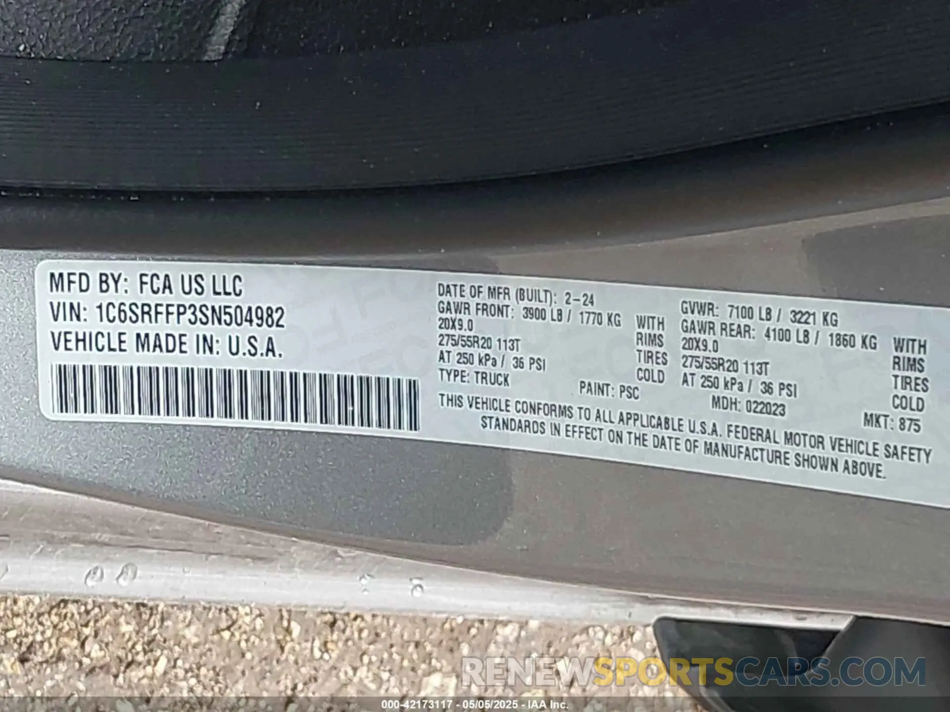 9 fotografías del automóvil dañado 1C6SRFFP3SN504982 RAM 1500 2025