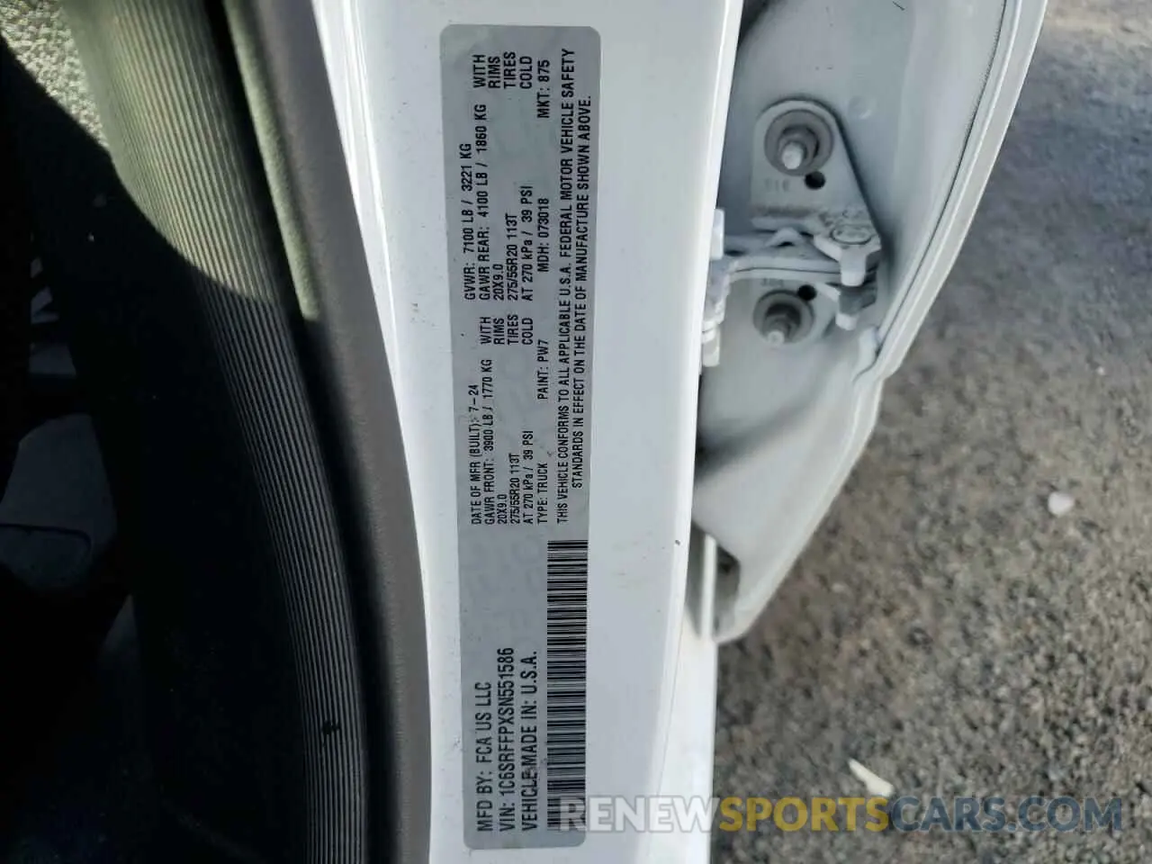 12 fotografías del automóvil dañado 1C6SRFFPXSN551586 RAM 1500 2025