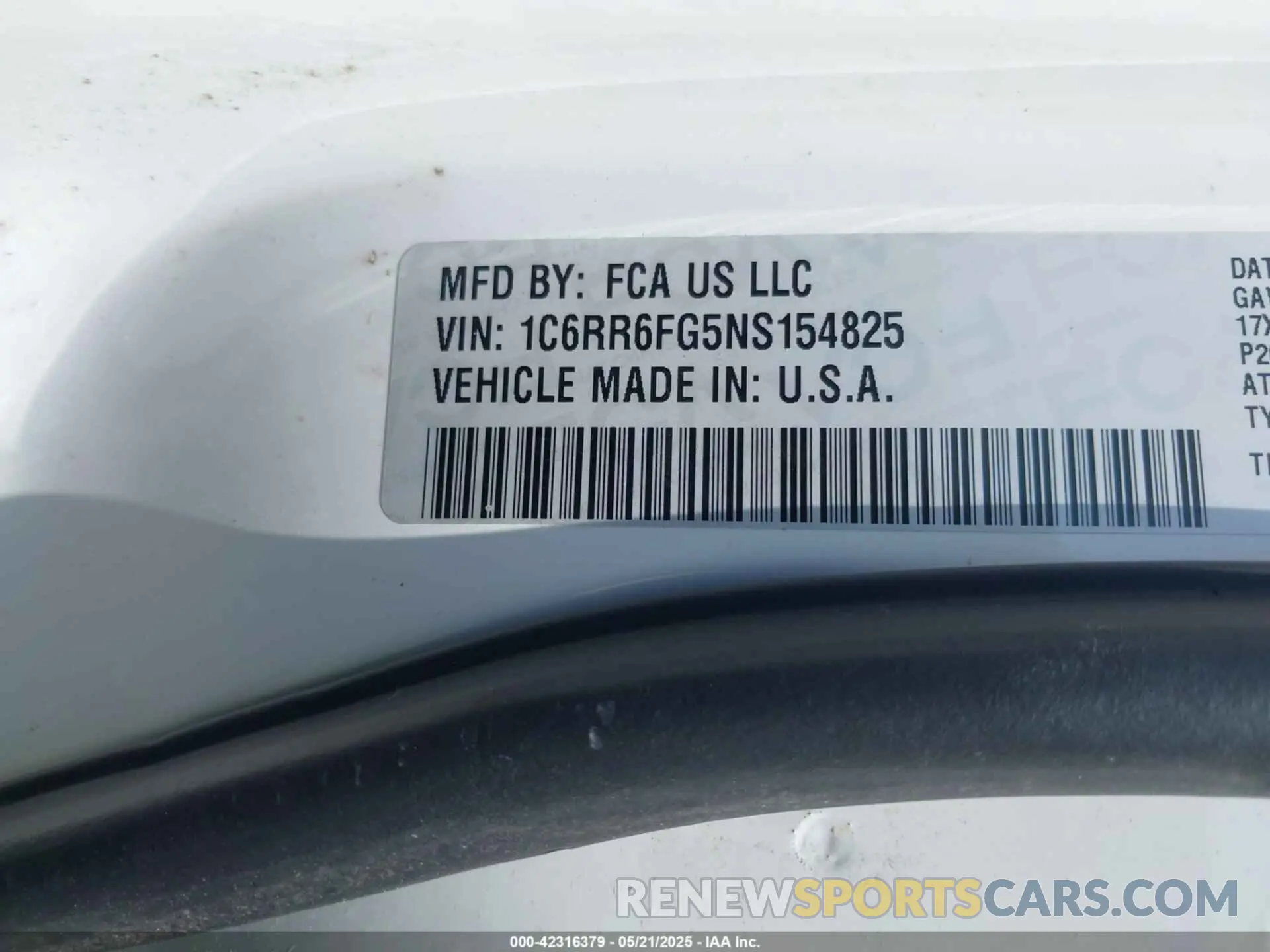 9 fotografías del automóvil dañado 1C6RR6FG5NS154825 RAM 1500 CLASSIC 2022