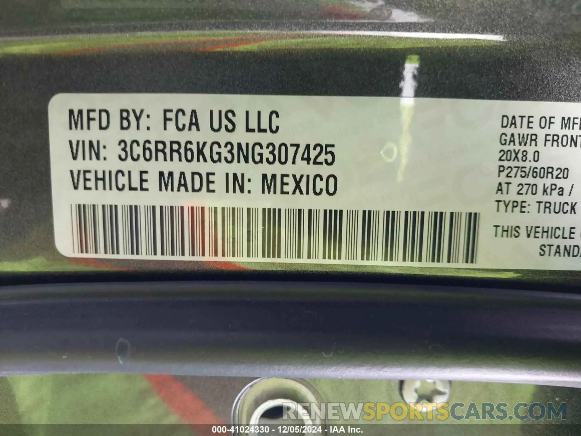 9 fotografías del automóvil dañado 3C6RR6KG3NG307425 RAM 1500 CLASSIC 2022