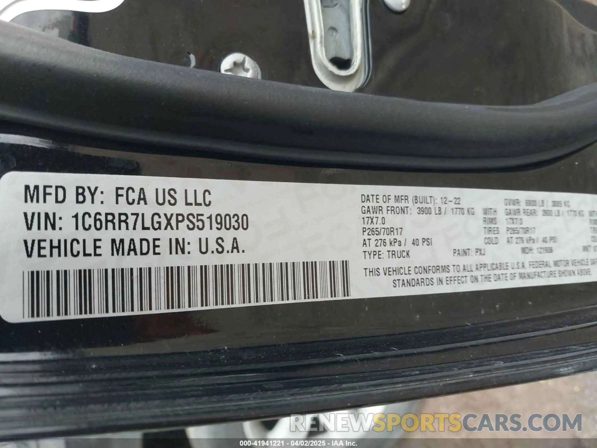 9 fotografías del automóvil dañado 1C6RR7LGXPS519030 RAM 1500 CLASSIC 2023