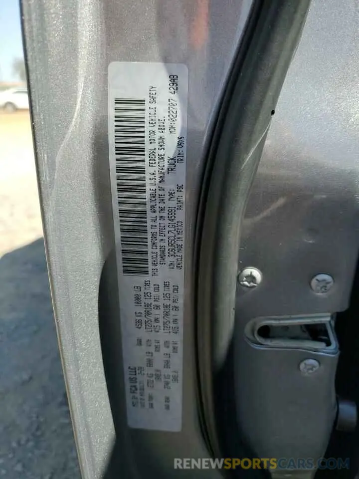 12 fotografías del automóvil dañado 3C6UR5CL7LG145991 RAM 2500 2020