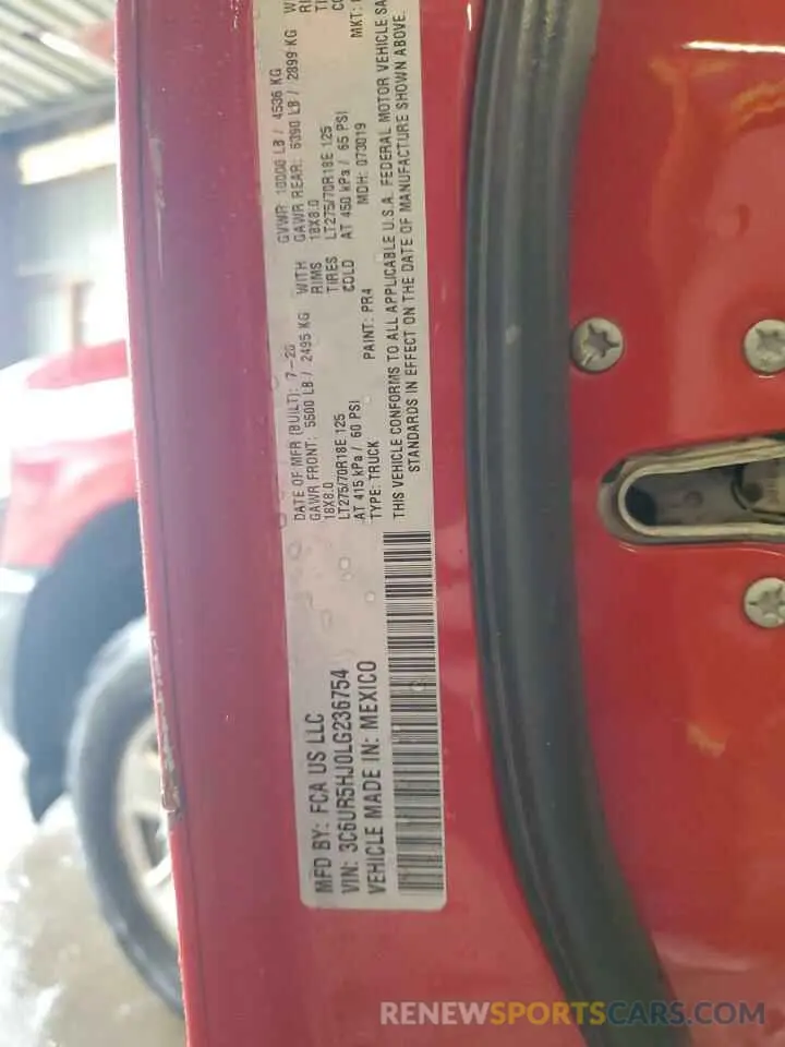 12 fotografías del automóvil dañado 3C6UR5HJ0LG236754 RAM 2500 2020