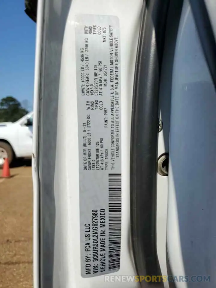 12 fotografías del automóvil dañado 3C6UR5DL2MG627980 RAM 2500 2021