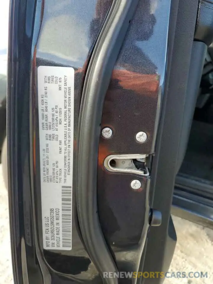 12 fotografías del automóvil dañado 3C6UR5DL5MG507395 RAM 2500 2021