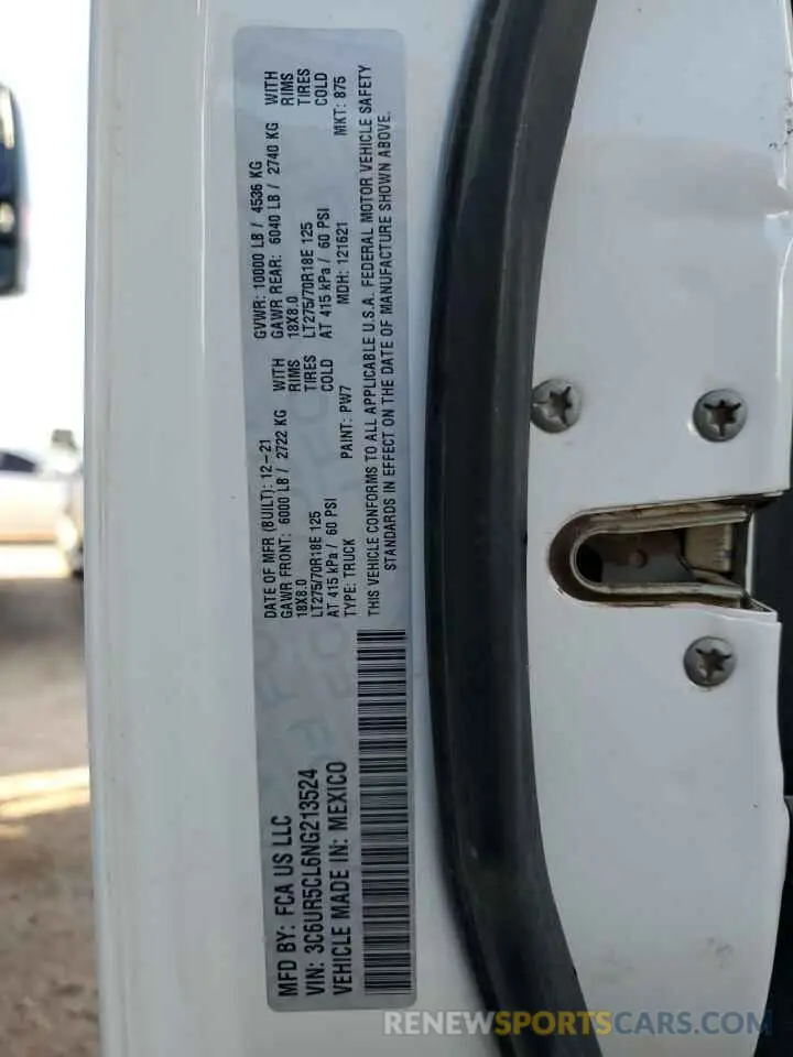 12 fotografías del automóvil dañado 3C6UR5CL6NG213524 RAM 2500 2022