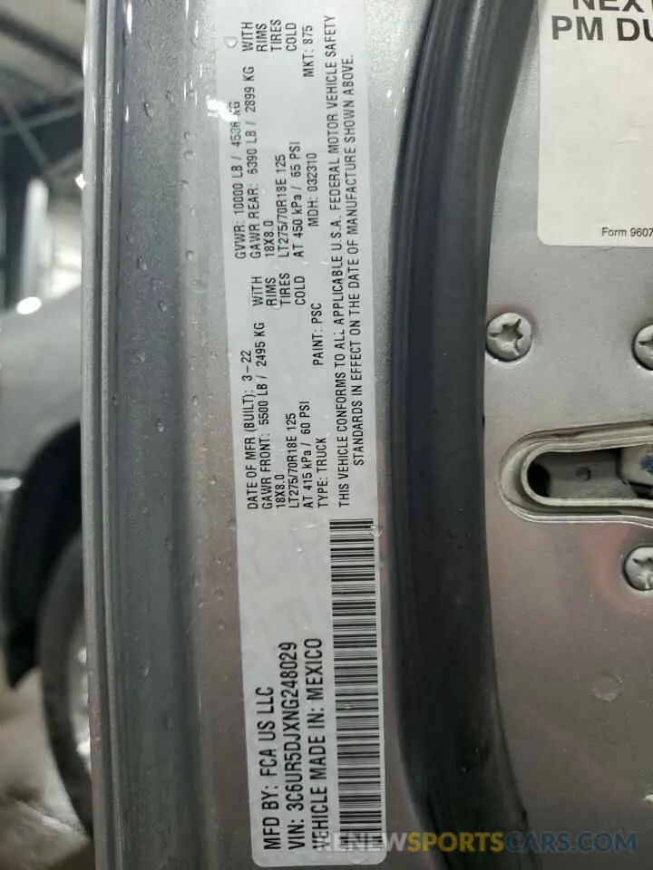 14 fotografías del automóvil dañado 3C6UR5DJXNG248029 RAM 2500 2022