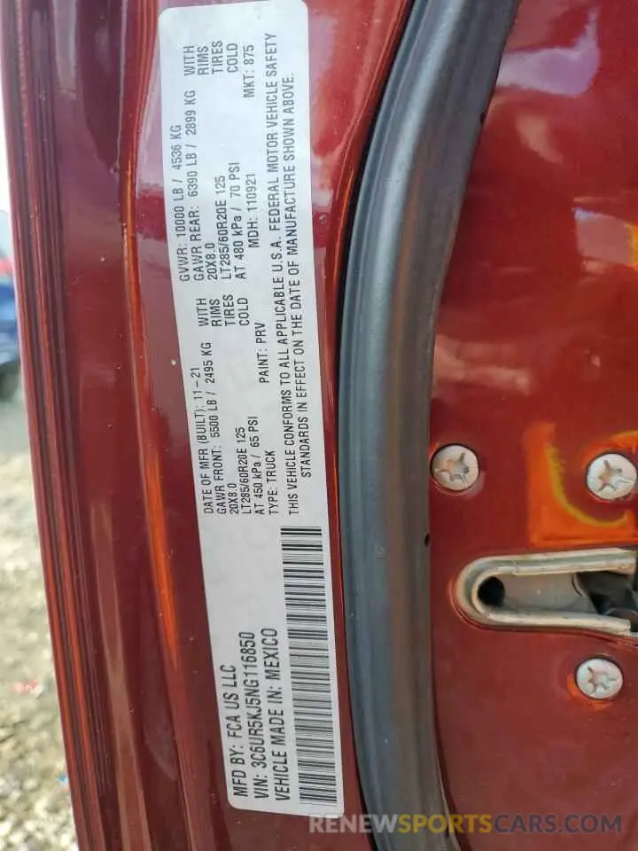 12 fotografías del automóvil dañado 3C6UR5KJ5NG116850 RAM 2500 2022