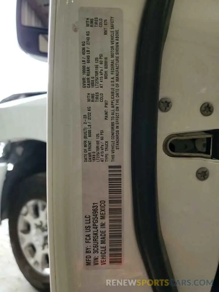 13 fotografías del automóvil dañado 3C6UR5KL4PG549631 RAM 2500 2023