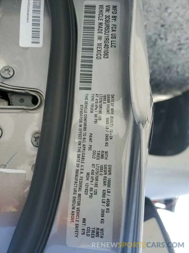 13 fotografías del automóvil dañado 3C6UR5DJ1RG401063 RAM 2500 2024