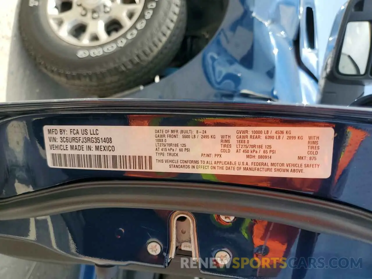 12 fotografías del automóvil dañado 3C6UR5FJ3RG351408 RAM 2500 2024