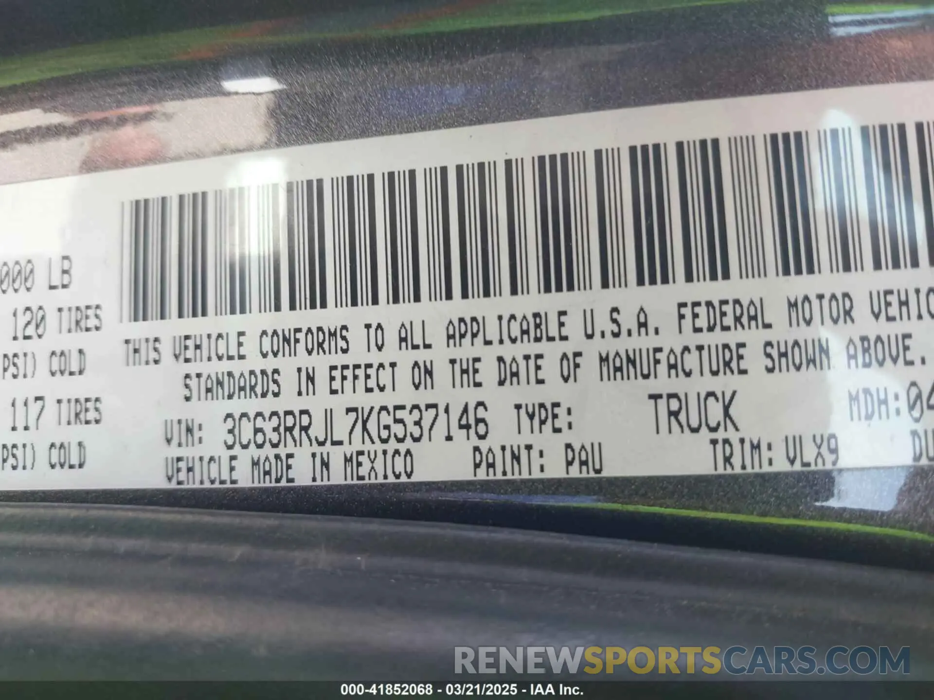 9 fotografías del automóvil dañado 3C63RRJL7KG537146 RAM 3500 2019